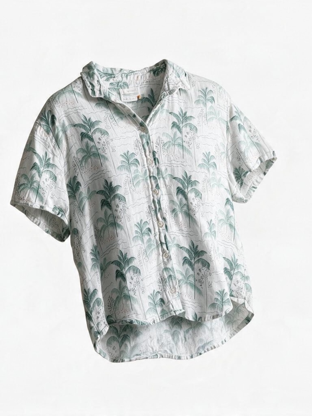 C&C California Palm-Print Short-Sleeve Button-Front Shirt. 100% Linen. Size larg